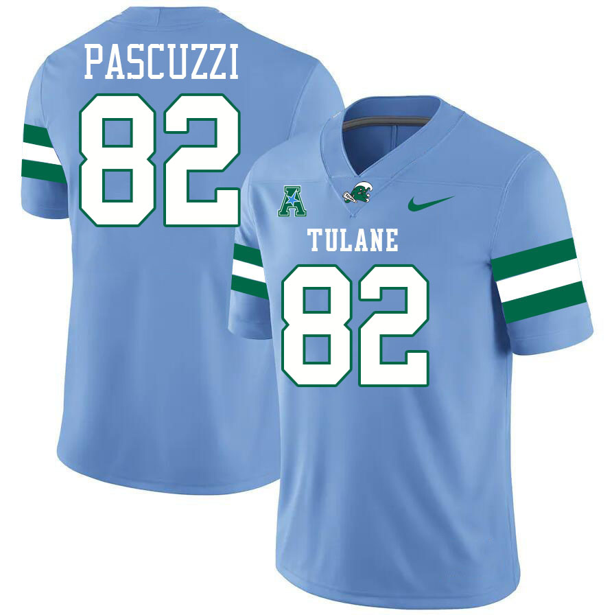 #82 Johnny Pascuzzi Tulane Green Wave Jersey College Football Uniforms,Apparels Stitched-Blue